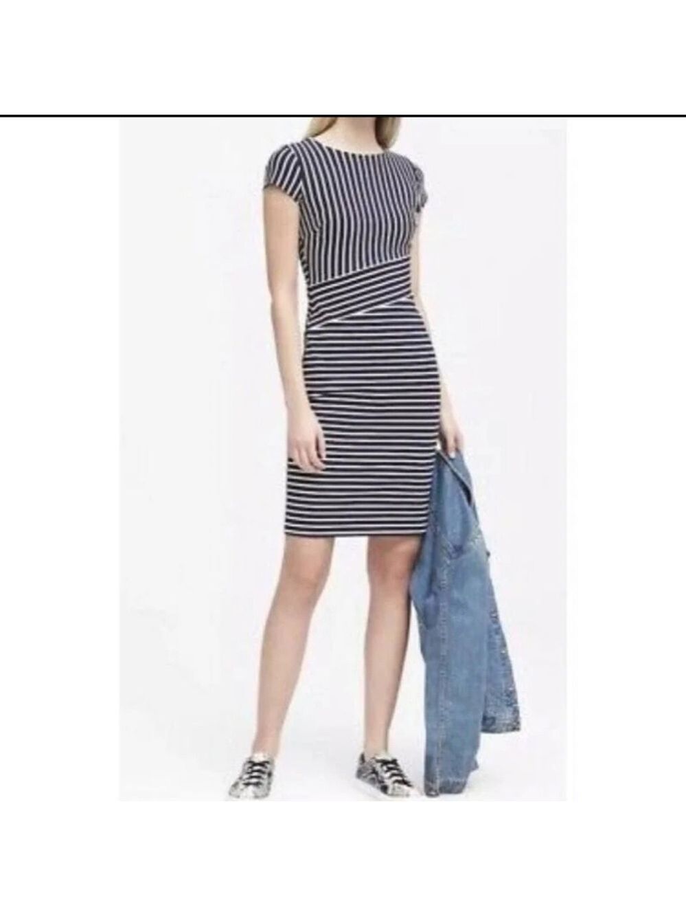 Banana Republic Short Sleeve Sheath Petite Stripe Dress